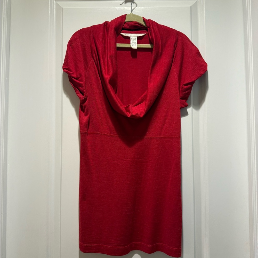 Diane Von Furstenberg Red Cowl Neck Cap Sleeve Top